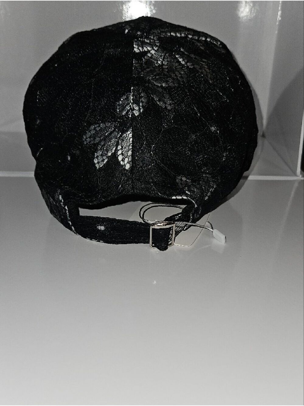 Black Lace Baseball Cap with Rhinestone Butterfly Accent - Picture 5 of 6